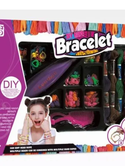 This DIY rope bracelet kit has everything needed to make custom friendship bracelets. It includes colorful threads, beads, and a tool to help weave different patterns.