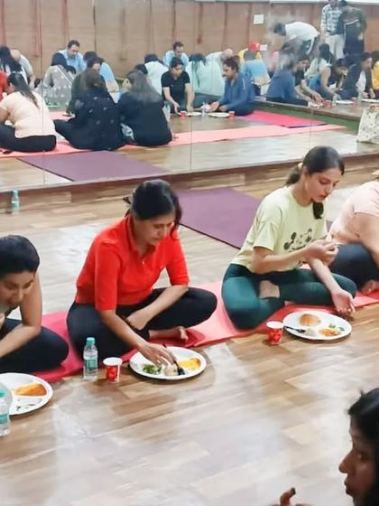 Sharing a meal is sharing life. Students enjoying the delicious food and good company at our bhandara.