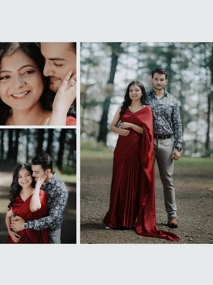 A collage of intimate and posed shots from a forest pre-wedding session. This shows the variety of moments I capture, from playful smiles to classic poses.