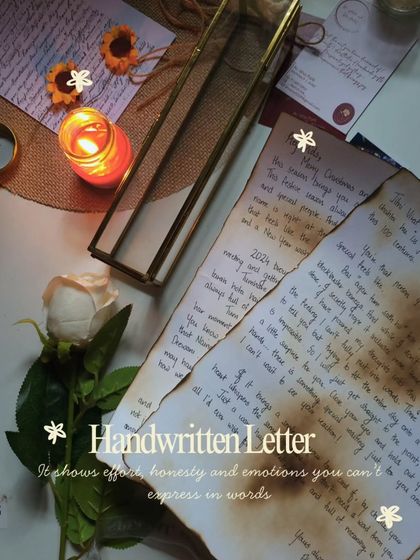 A handwritten letter shows effort, honesty, and emotions you can't always express in words. This setup with a candle and a rose captures the romantic, vintage vibe of my work.