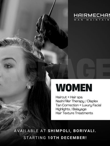 Check out our exclusive packages for women available at our Shimpoli, Borivali location. Get great value on services like Haircut + Hair Spa, Olaplex therapy, and Balayage.