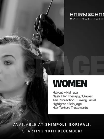 Check out our exclusive packages for women, available at our Shimpoli, Borivali salon. Options include haircut and spa, Nashi Filler Therapy, luxury facials, and balayage treatments.
