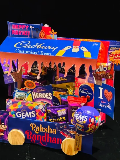 Another angle of the handmade Cadbury chocolate truck hamper. It's a perfect, indulgent gift to celebrate the sweetness of your bond this Raksha Bandhan.