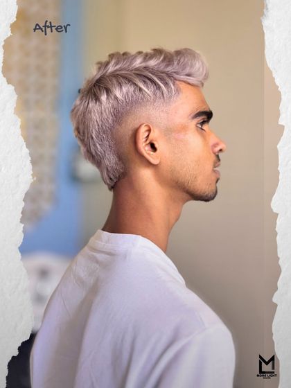 A custom ash color with a seamless fade. These images showcase the precision of our cuts and our skill in creating cool, modern ash tones that are perfectly blended.