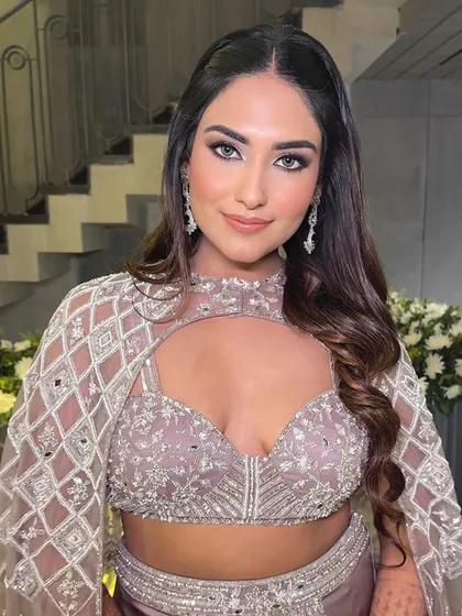 Another angle of the stunning Diwali look. The makeup is designed to be long-lasting and look great in photos.