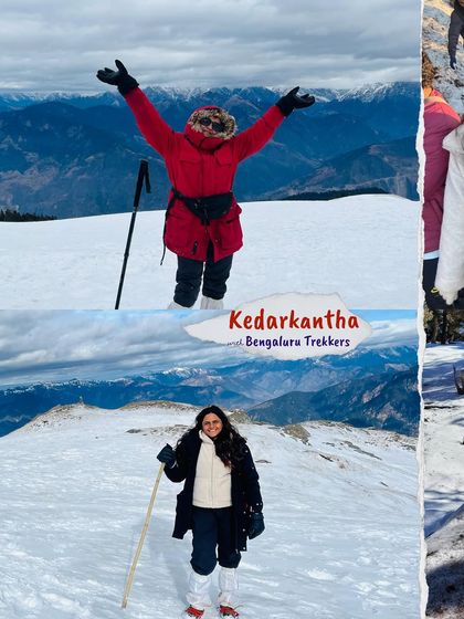 A collage celebrating the spirit of our trekkers on the Kedarkantha summit. The joy and sense of achievement are clear on their faces.