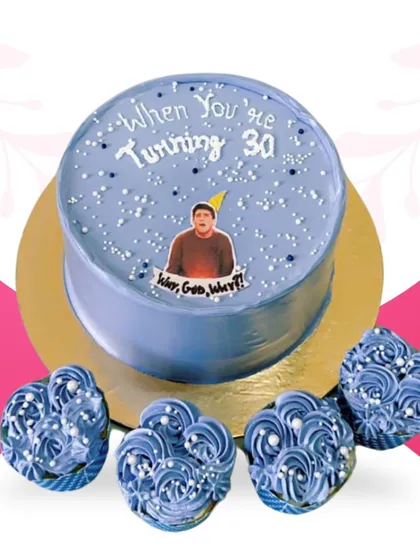Turning 30? I can create cakes for adult milestones too! This F.R.I.E.N.D.S. themed butterscotch cake, complete with matching cupcakes, is a great example of how I can personalize a design based on your favorite TV show or hobby.