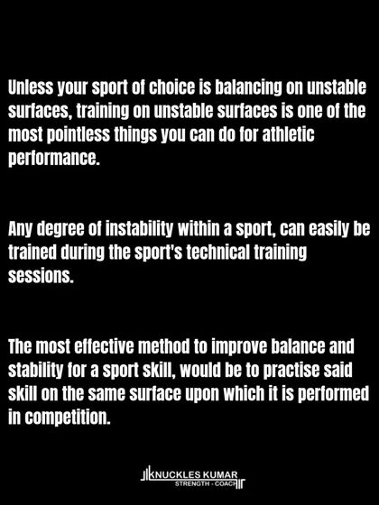Training on unstable surfaces is one of the most pointless things you can do for athletic performance. It limits your ability to produce force and power, which are the very qualities you're in the gym to develop. The best way to improve stability for a sport is to play the sport.