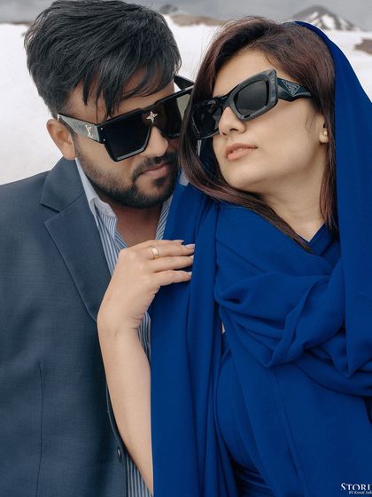 An intimate, stylish close-up of the couple in Kashmir.