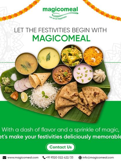 Let the festivities begin! With a dash of flavor and a sprinkle of magic, I can make your workplace celebrations deliciously memorable, just like this traditional meal served on a banana leaf.