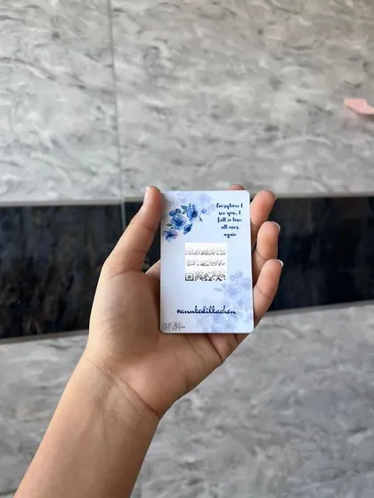 A great idea for wedding season. This custom wallet card with a scannable QR code was designed as a unique addition to a bridesmaid hamper.