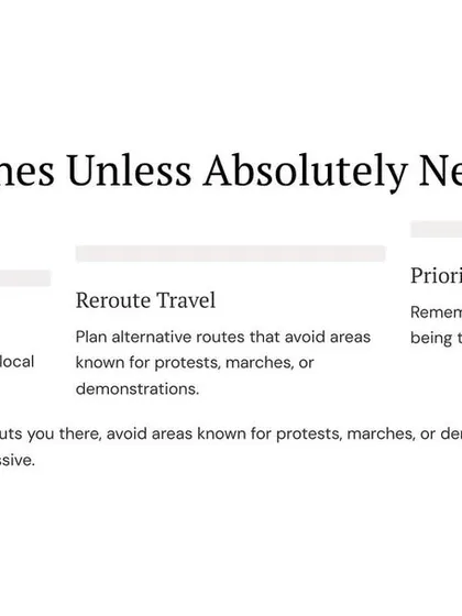 Avoid hot zones unless absolutely necessary. Stay informed using live maps and news, reroute your travel, and remember that the best self-defense is not being there in the first place.