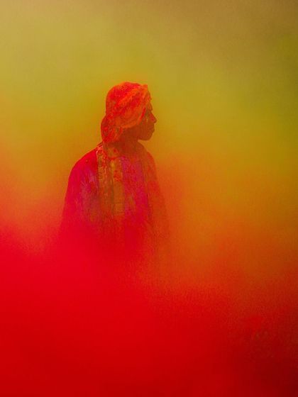An abstract, dreamlike image from Holi in Vrindavan. I used a slow shutter speed and layers of color to convey the feeling and motion of the festival rather than a literal scene.