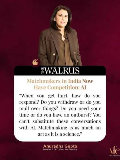 Can AI replace a matchmaker? I shared my thoughts with The Walrus. An algorithm can't understand how you respond when you're hurt or what you need in a crisis. Matchmaking is an art, not just a science.