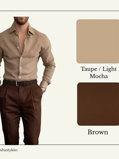 A monochromatic look with different shades of brown is incredibly sophisticated. Pairing dark brown trousers with a lighter taupe or mocha shirt creates a rich, layered, and elegant outfit.