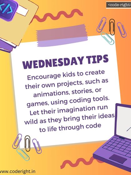 Wednesday Tip: Encourage kids to create their own projects, like animations, stories, or games. Letting their imagination run wild is the best way to bring their ideas to life through code.