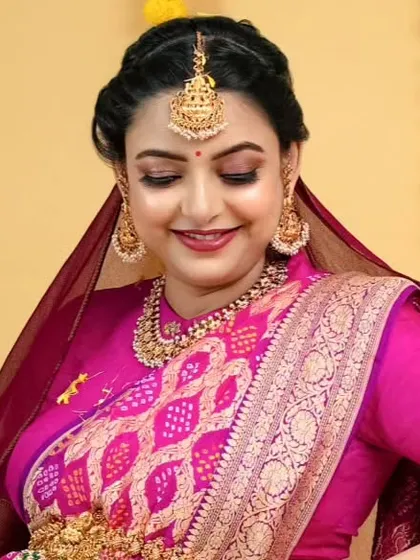 Trapti with a sheer dupatta, looking like royalty. The makeup enhances her features beautifully without overpowering her natural elegance.