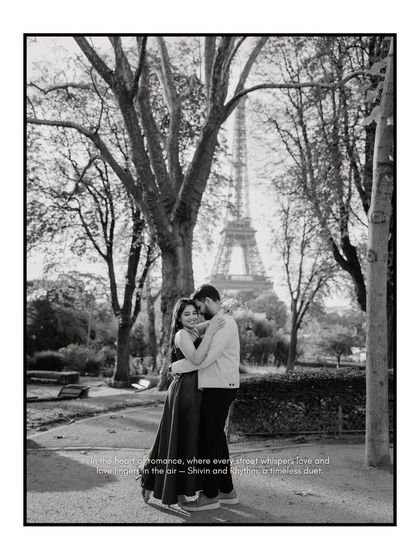 A classic black and white portrait in a Parisian park. The timeless elegance of this style perfectly complements the romantic atmosphere of the city of love.
