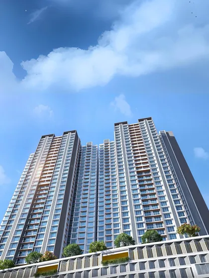 A view looking up at the Voraskyline Icon. The design emphasizes its towering presence and clean lines, reflecting a commitment to modern, functional residential architecture.