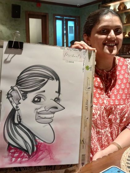 A guest with a beautiful smile, captured in her caricature from the New Year's event.