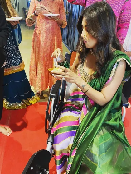 Mrs. Shilpa Shetty enjoying one of our culinary creations during her celebration. Seeing our clients savor our food is the ultimate satisfaction.