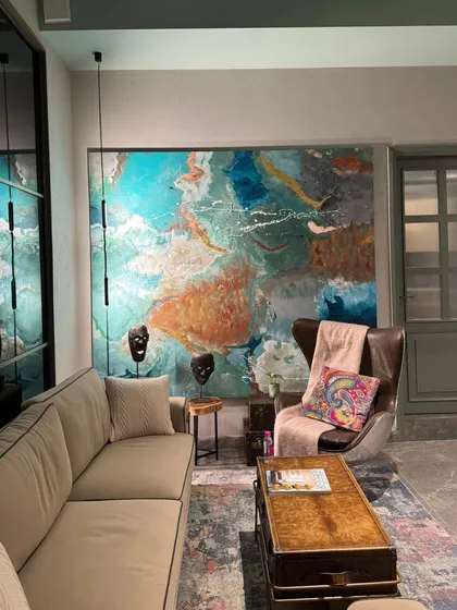 This oversized 7ft by 8ft abstract canvas was a commission for a design studio's office space. I enjoy collaborating with interior designers to create large-scale art that integrates seamlessly with the environment and elevates the entire room.