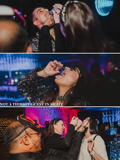 Not a thirsty guest in sight. We ensure the party flows as freely as the cocktails, capturing candid moments of guests enjoying the high-energy celebration we meticulously planned.