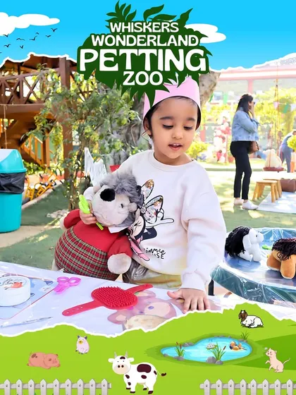 It's not just about real animals. At our petting zoo, we also have imaginative play stations where children can pretend to be veterinarians, grooming and caring for stuffed animals.