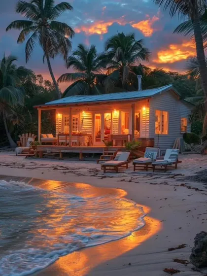 An idyllic beachside porta cabin at sunset. This image evokes a sense of peace and escape, showcasing the versatility of our cabins for any dream location.