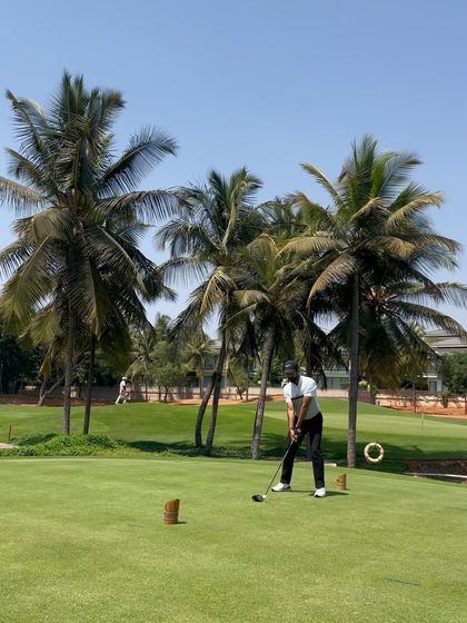 A front on view of the address position, showcasing proper ball placement and posture for a tee shot. Getting these basics right is essential for consistent contact and direction.