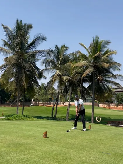 A front on view of the address position, showcasing proper ball placement and posture for a tee shot. Getting these basics right is essential for consistent contact and direction.