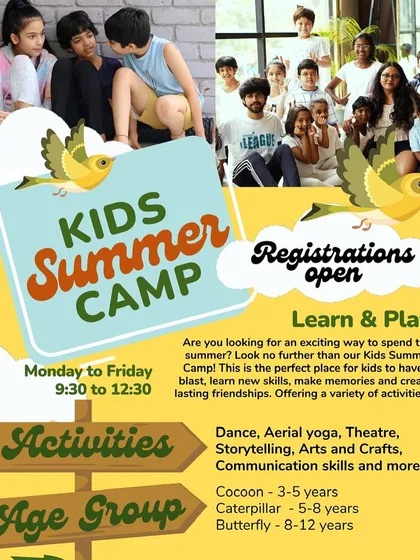 Our Kids Summer Camp is designed to be an unforgettable adventure in learning and play. This gives you a quick look at the variety of activities we offer, from dance and aerial yoga to arts and crafts, all structured by age group to ensure every child gets the most out of their experience.