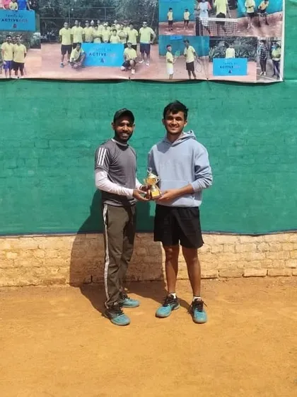 My player Sourabh Sehrawat receiving his Runner-Up trophy at the Men's 1 Lakh AITA tournament in Agra.