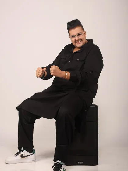 A fun, energetic pose from a studio shoot. This captures the playful and hype-man side of my personality.