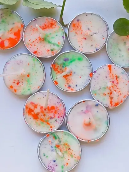 To celebrate the vibrant festival of Holi, I created these special edition soy wax tealights. They are splashed with bright, joyful colors and scented with a lovely peach fragrance to light up your festivities.