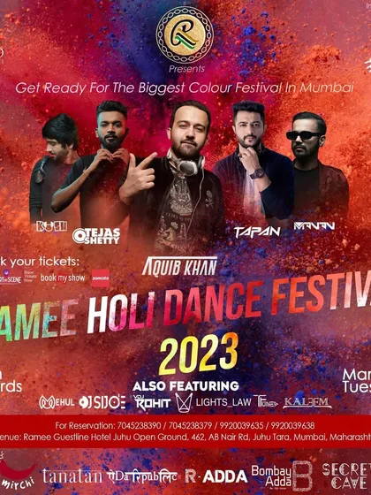 This poster shows the full artist lineup for the Ramee Holi Dance Festival. I often share the stage with other top DJs and artists to deliver a full day entertainment experience.