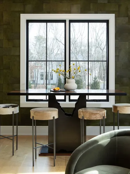 The Appaloosa wallpaper anchors this space, bringing rhythm and color that contrasts beautifully with the clean lines of the window and minimalist furniture. It's a perfect blend of bold escape and sophisticated design.