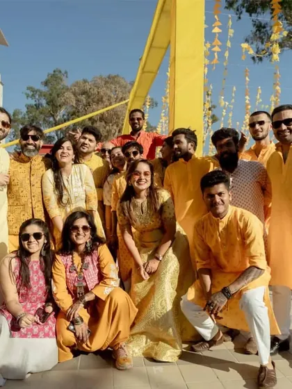 Coordinating outfits for the entire groom's squad is one of my specialties. For this Haldi ceremony, I designed a series of complementary yellow kurta sets to create a unified and picture-perfect look for the group.
