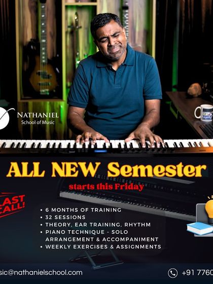 This is a final call for our all-new semester. Our 6-month program is designed for every type of learner, from complete beginners to advanced players. We focus on both solo piano arrangements and accompaniment, integrating theory, ear training, and rhythm to make you a well-rounded musician.