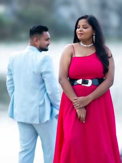 A playful and romantic moment between the couple. The makeup is designed to last all day, through different locations and lighting changes.