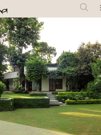 The serene and beautiful grounds of Sadhguru Sannidhi in Chattarpur, New Delhi. This poster lists upcoming events like Ekadashi Sadhana and Shambhavi Practice Correction sessions.