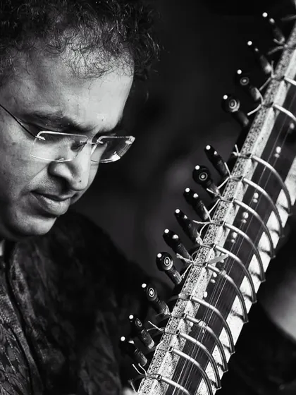 A black and white portrait, capturing a moment of deep concentration during a performance. Music is my meditation.