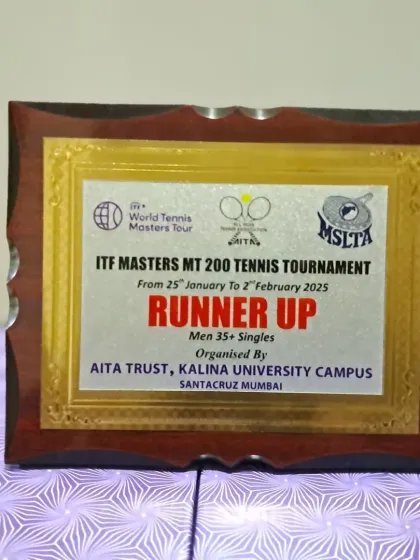 The runner-up plaque for the Men's 35+ Singles at the same ITF Masters event. Every match is a learning experience.