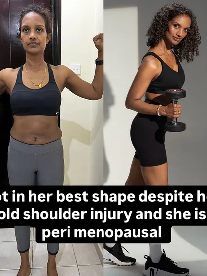 This client got into her best shape despite an old shoulder injury and being perimenopausal. We worked together to create a plan that was safe, effective, and tailored to her body's specific needs, proving that limitations can be overcome with the right guidance.