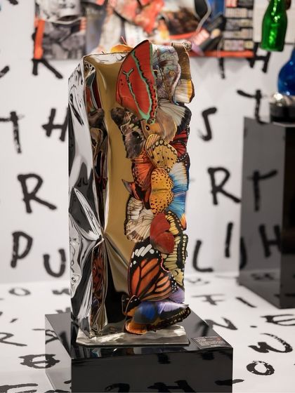 "Wings of Reflection," a freestanding sculpture combining my butterfly and meteor styles, seen here at a design exhibition.