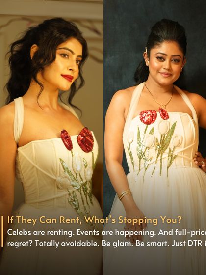 This side-by-side comparison shows how the same designer gown can be styled to create unique, powerful looks. If celebrities are choosing to rent for their biggest nights, you can too.