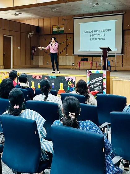 Busting a common myth during a workshop for school teachers: the idea that eating just before bedtime is inherently fattening. It's the total daily intake and food choices that matter most.