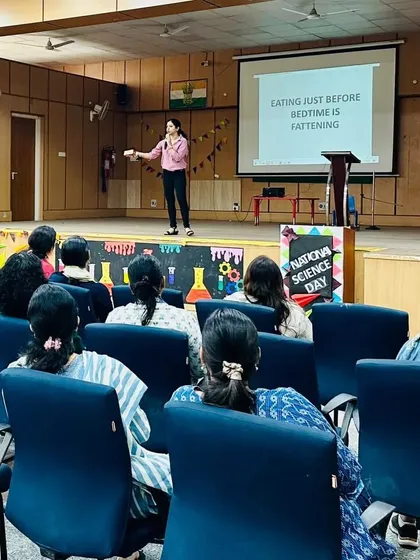 Busting a common myth during a workshop for school teachers: the idea that eating just before bedtime is inherently fattening. It's the total daily intake and food choices that matter most.