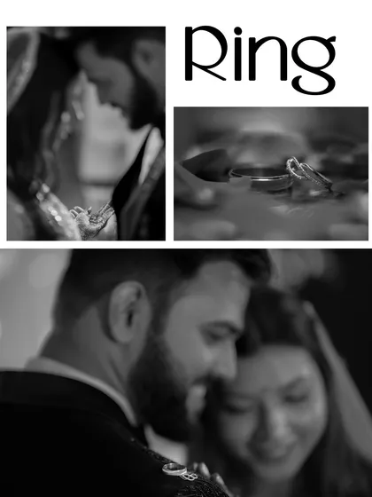 A collage showcasing the essence of an engagement: the rings symbolizing commitment and the soft, romantic moments shared between the couple. These are the details that complete the story.