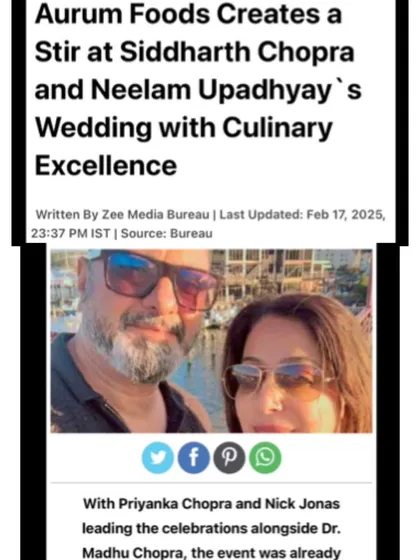 We were thrilled to see our work at the Chopra-Upadhyay wedding featured by Zee Media Bureau. This article highlights the culinary excellence and stir we created at the star-studded event.